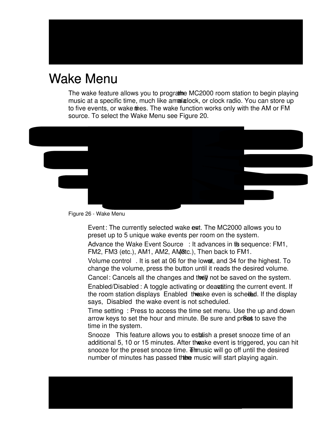 M&S Systems MC2000 owner manual Wake Menu 