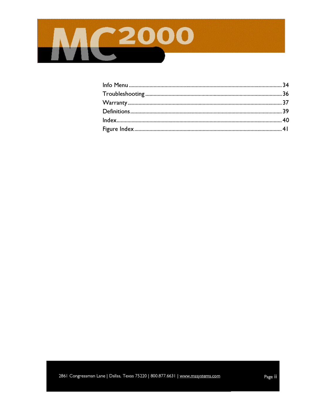 M&S Systems MC2000 owner manual Figure Index 