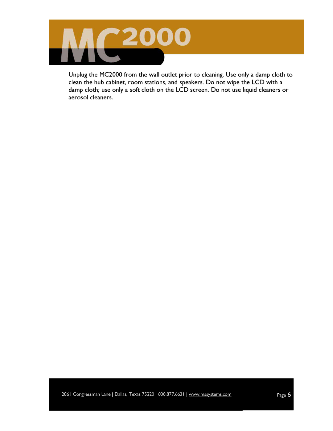 M&S Systems MC2000 owner manual 