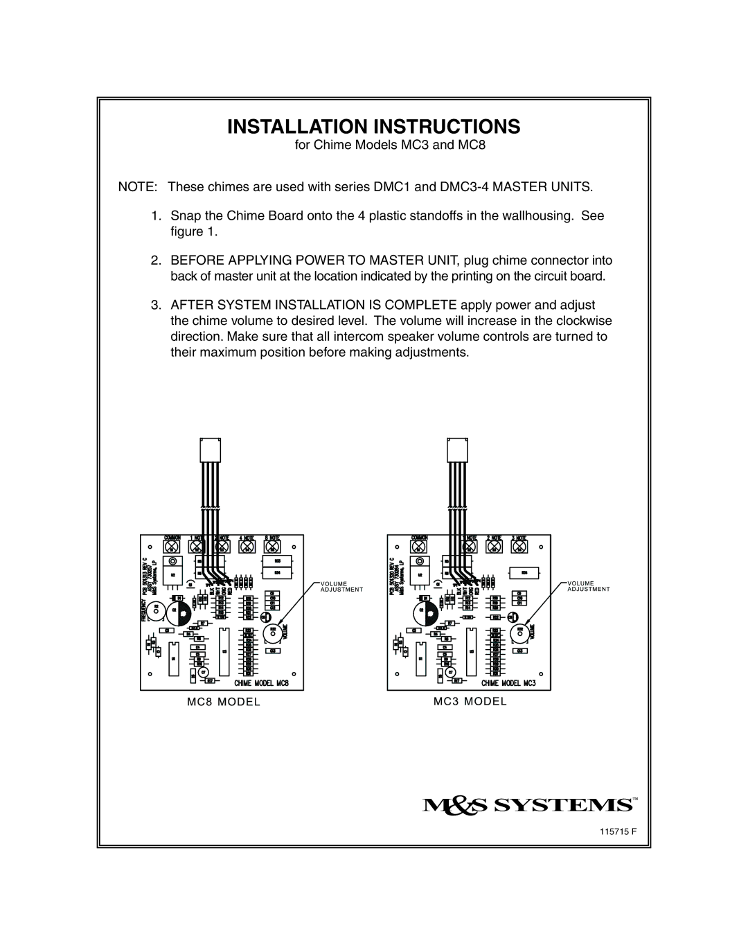 M&S Systems MC8, MC3 installation instructions Installation Instructions 