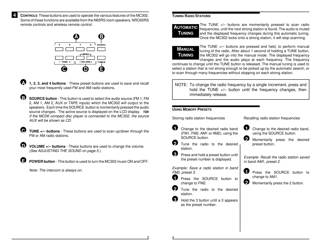 M&S Systems MC30 manual AUX will be shown as CD, FM or AM radio stations, See Adjusting the Sound on 