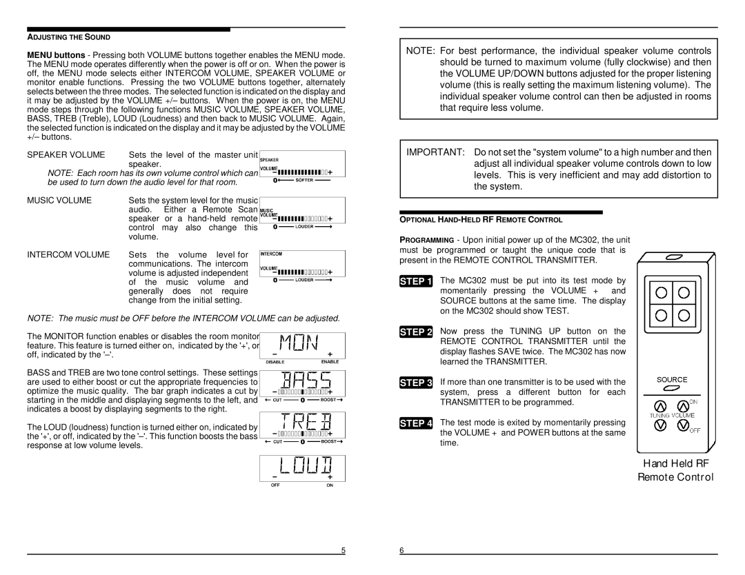 M&S Systems MC30 manual Be used to turn down the audio level for that room, Music Volume 