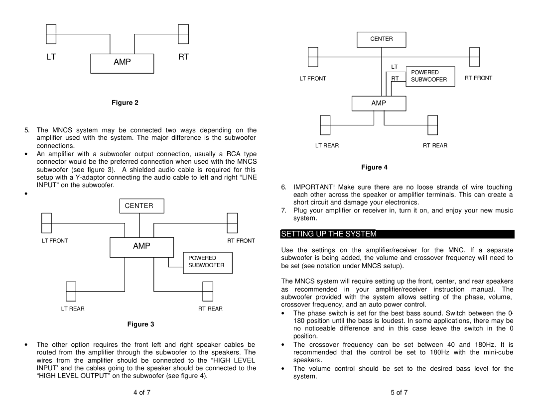 M&S Systems MNC / MNCB, MNCS / MNCSB instruction manual Amp, Setting UP the System 