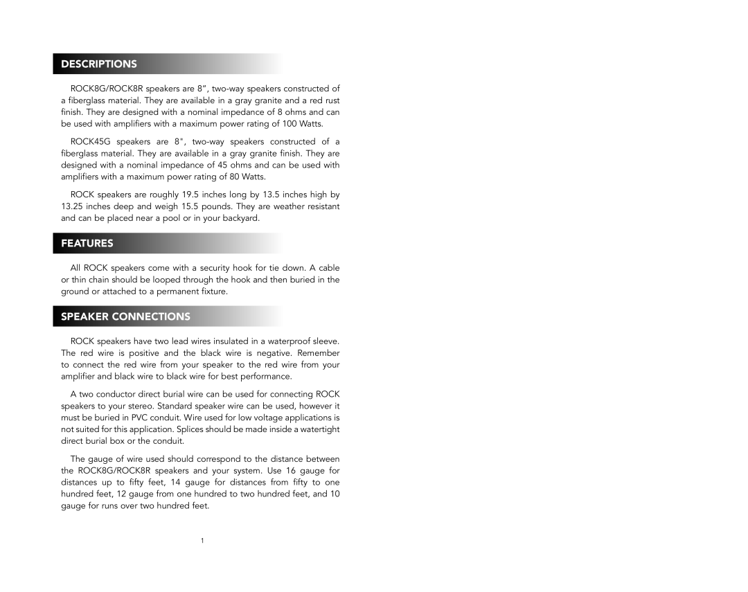 M&S Systems ROCK8G, ROCK45G, ROCK8R installation instructions Descriptions 