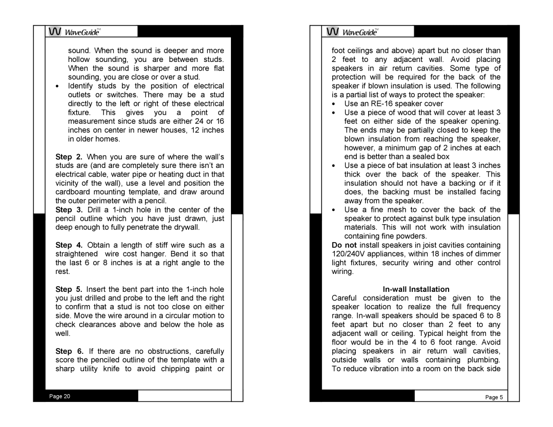 M&S Systems WG100C owner manual In-wall Installation 