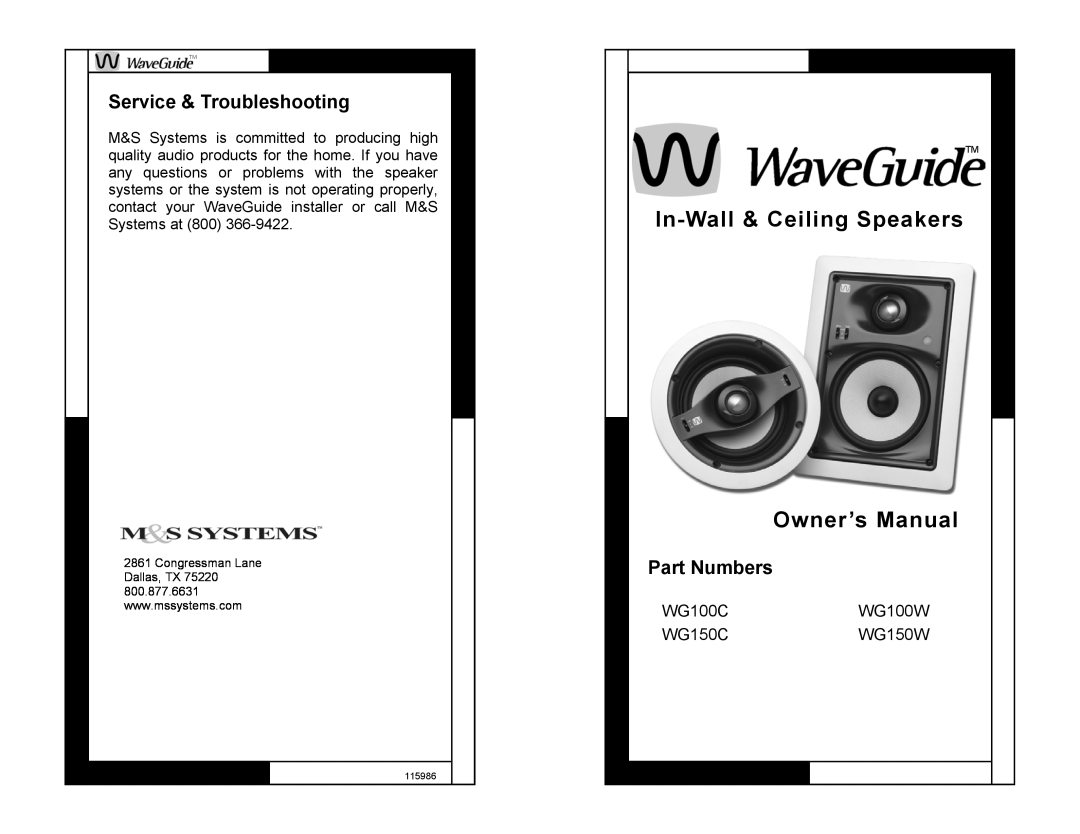 M&S Systems owner manual Service & Troubleshooting, Part Numbers, WG100CWG100W WG150CWG150W 
