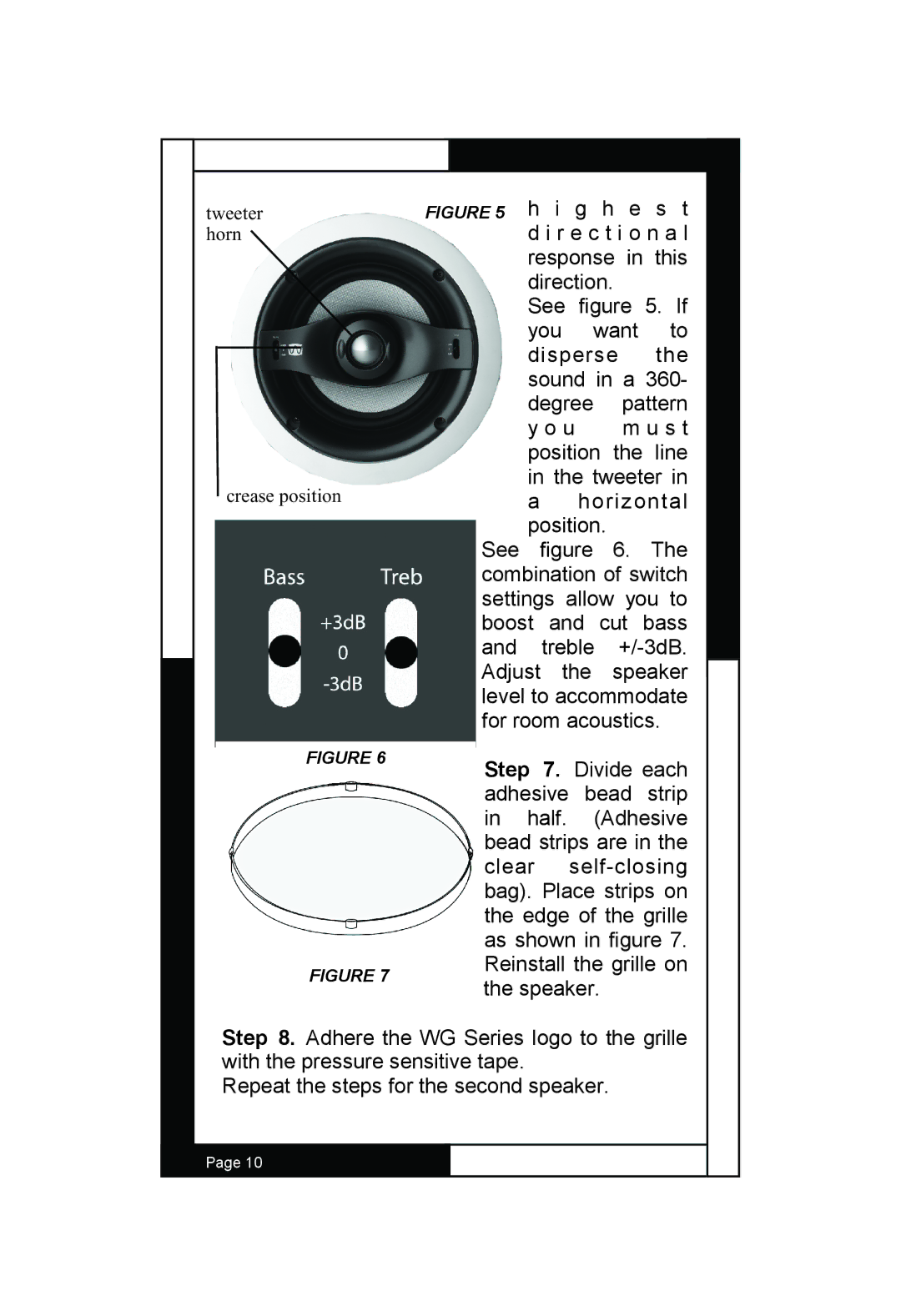 M&S Systems WG150C, WG100W, WG150W owner manual Tweeter horn Crease position 