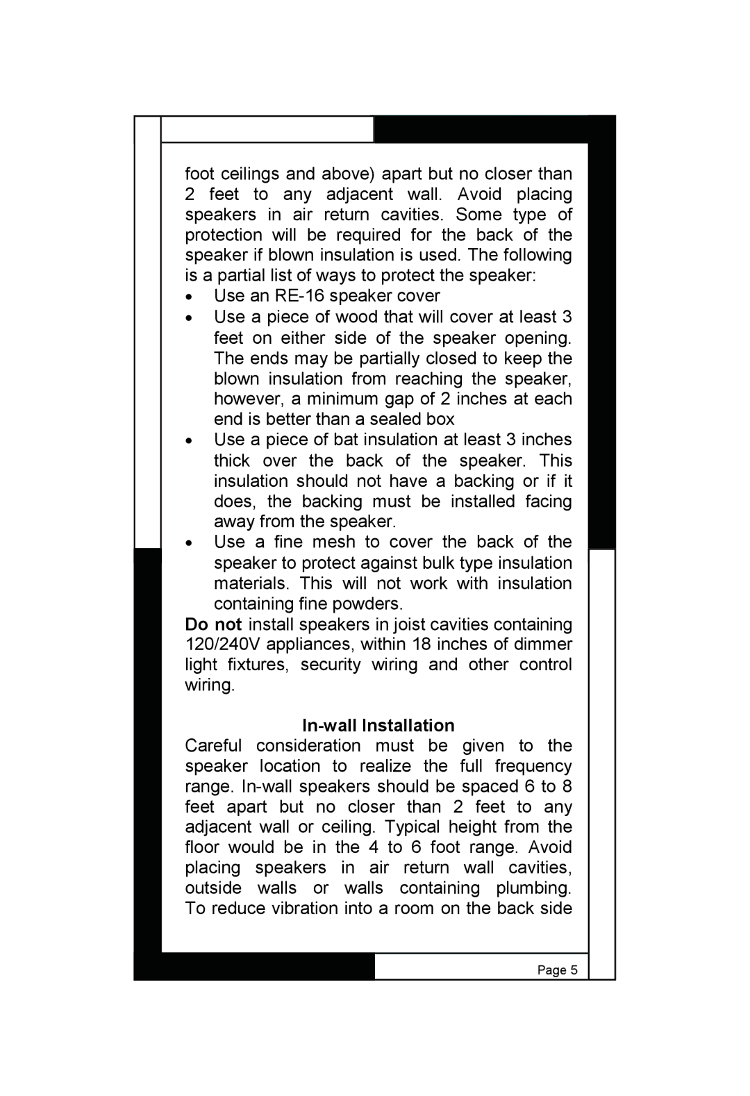 M&S Systems WG150W, WG100W, WG150C owner manual In-wall Installation 