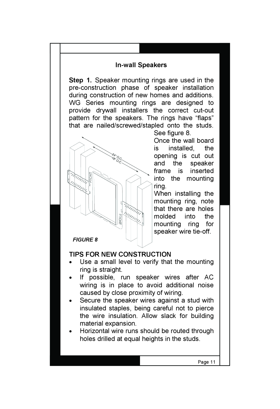 M&S Systems WG150W, WG100W, WG150C owner manual In-wallSpeakers, Tips For New Construction 