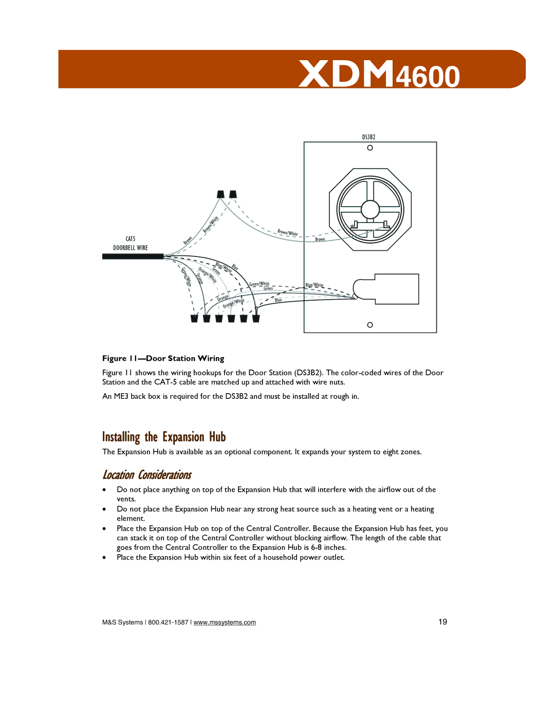 M&S Systems XDM4600 owner manual Installing the Expansion Hub, Door Station Wiring 