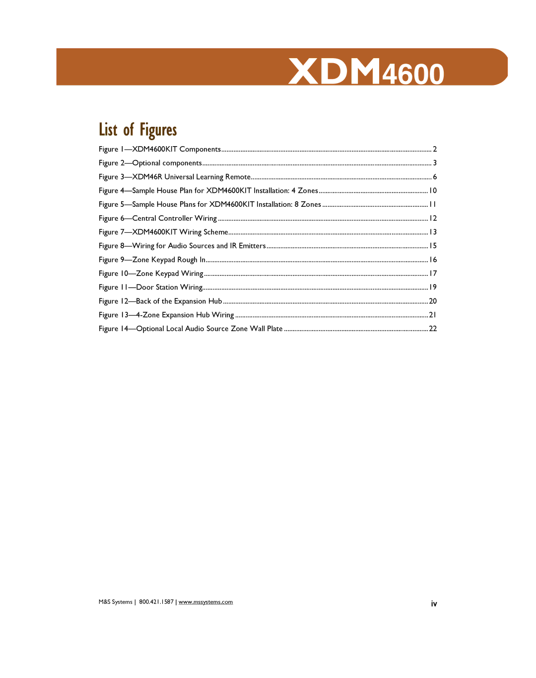 M&S Systems owner manual List of Figures, XDM4600KIT Components 