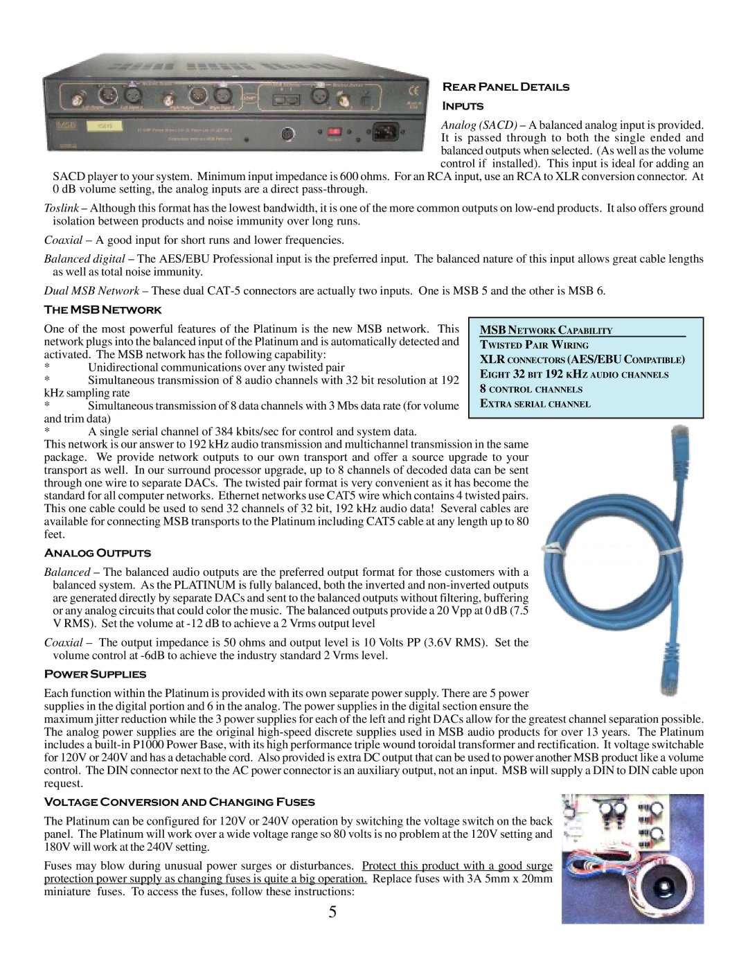 MSB Technology DAC II user manual Activated. The MSB network has the following capability, KHz sampling rate, Trim data 