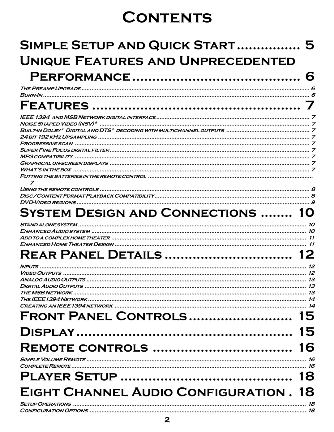 MSB Technology DVD Audio Player user manual Contents 