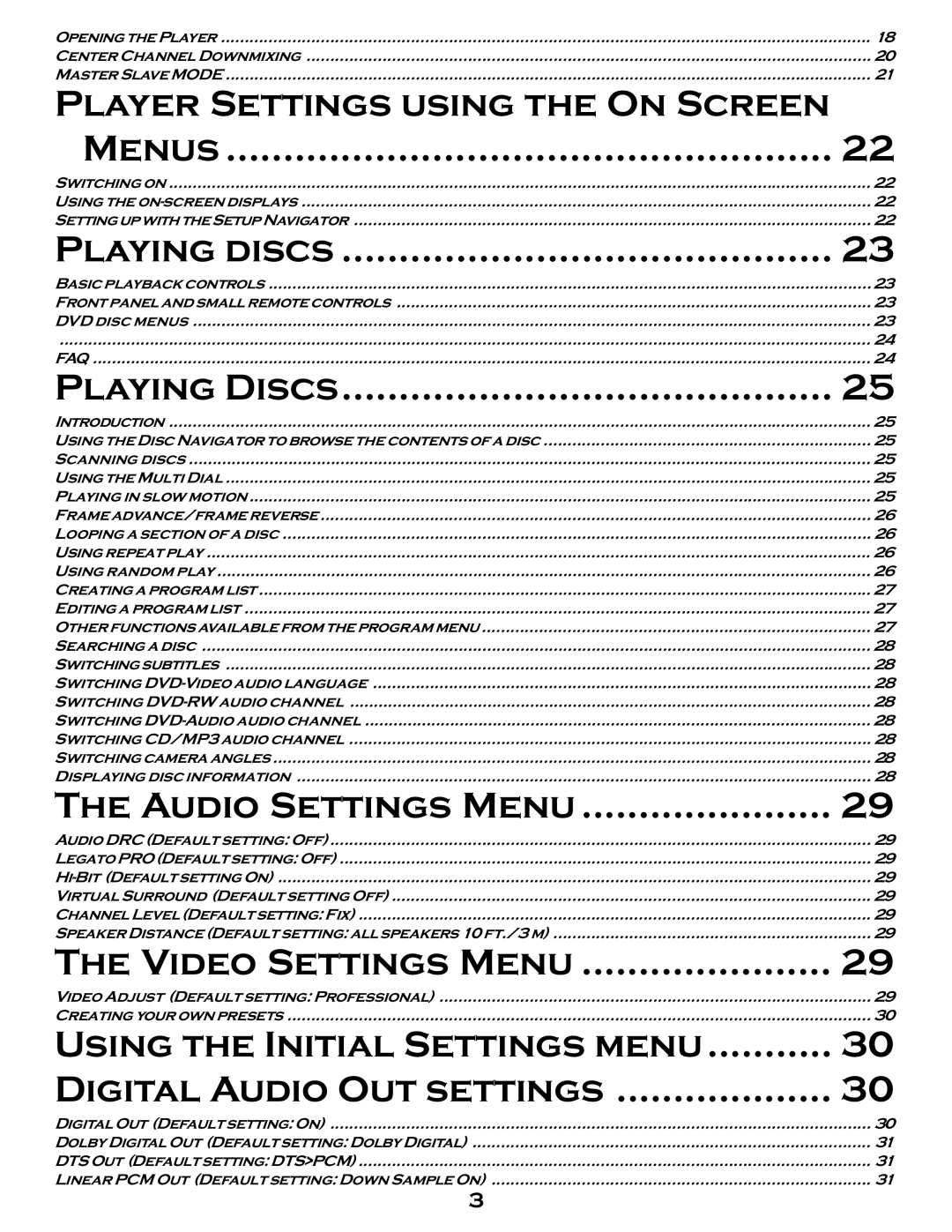 MSB Technology DVD Audio Player user manual Player Settings using the On Screen Menus 