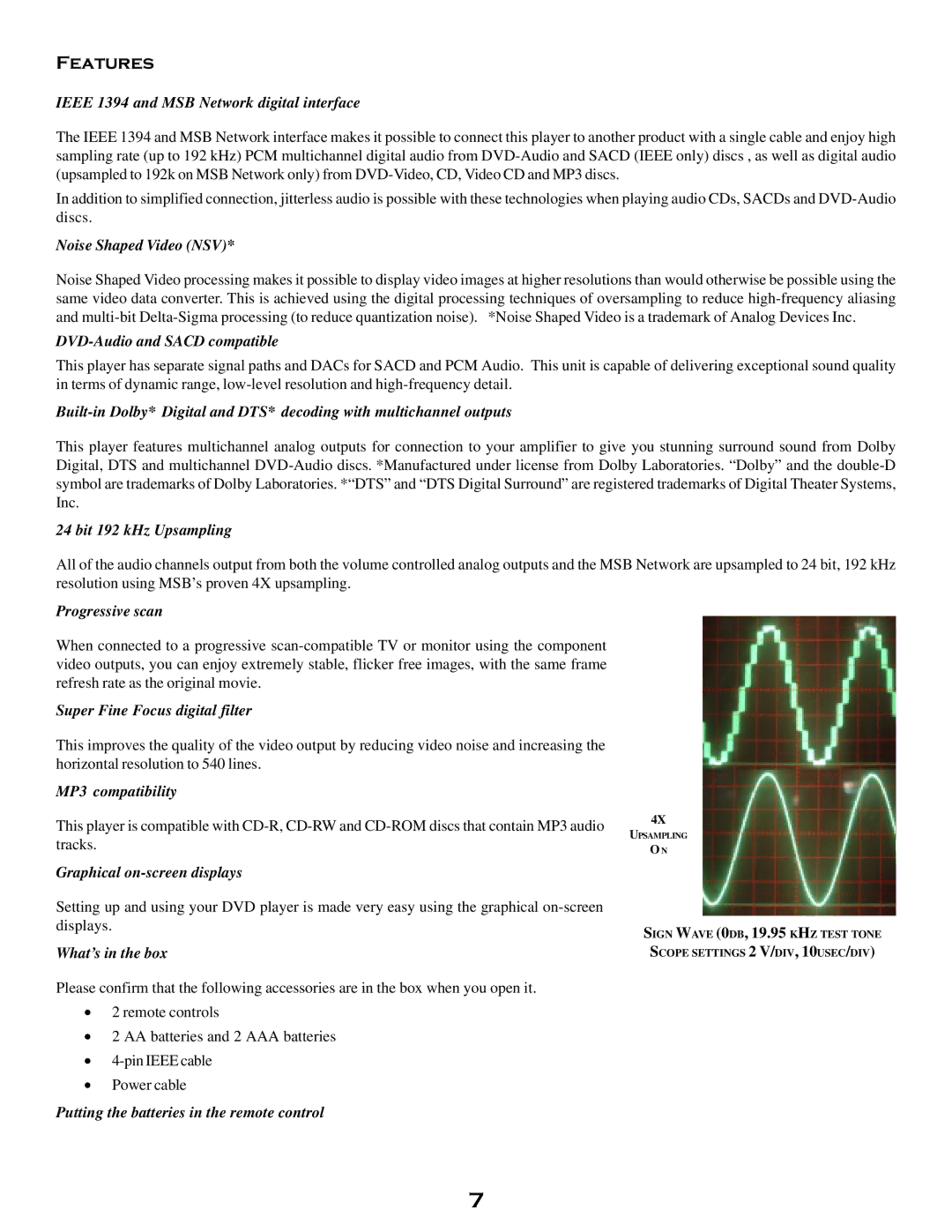 MSB Technology DVD Audio Player user manual Features 