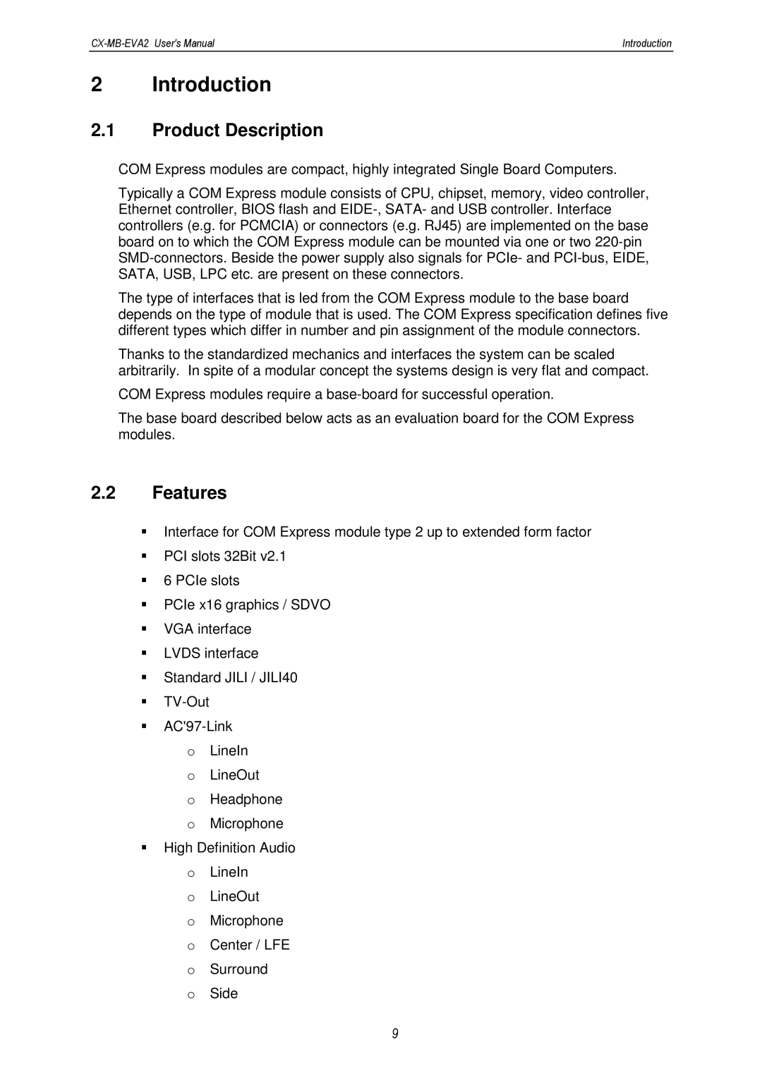 MSC CX-MB-EVA2 user manual Product Description, Features 