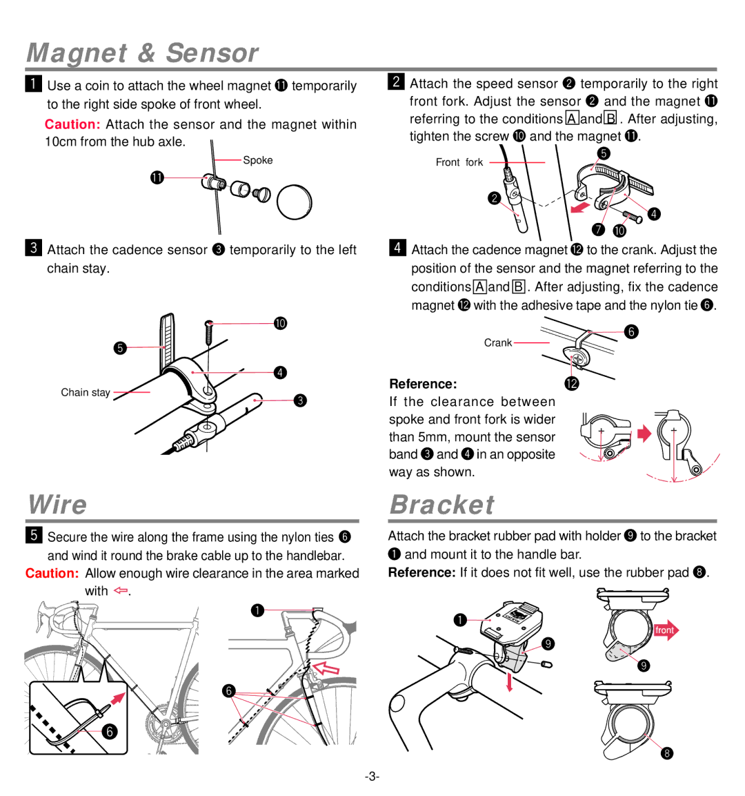 MSC Heart Rate Monitor user manual Magnet & Sensor, Wire, Bracket, Reference 