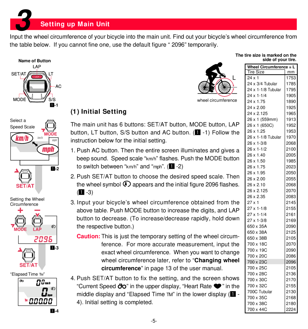 MSC Heart Rate Monitor user manual Setting up Main Unit, Initial Setting 