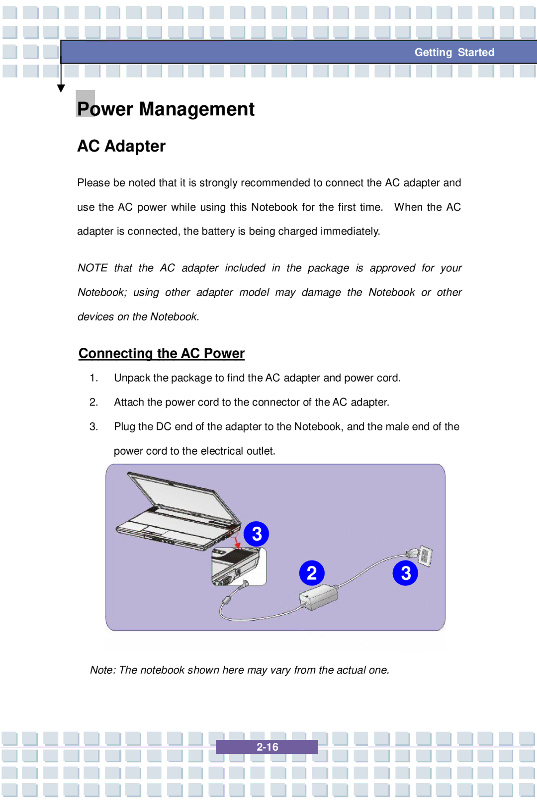 MSI 1637, EX600 YA Edition manual Power Management, AC Adapter, Connecting the AC Power 