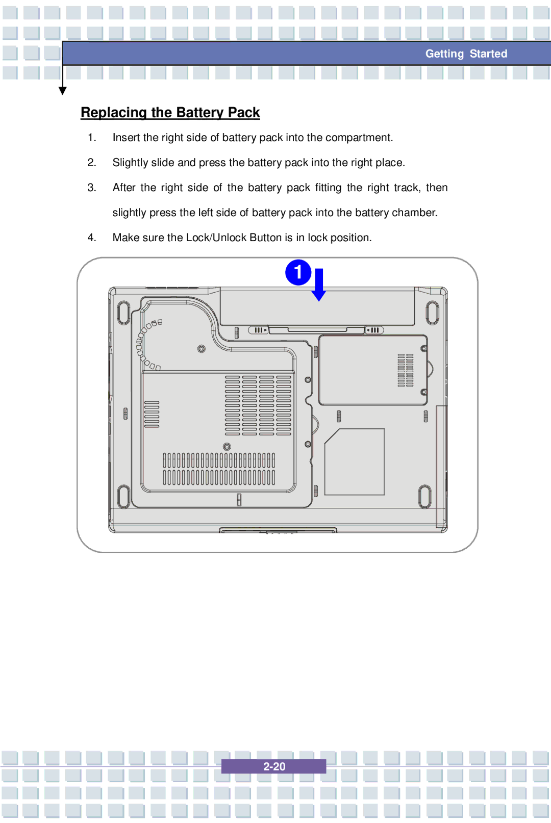 MSI 1637, EX600 YA Edition manual Replacing the Battery Pack 