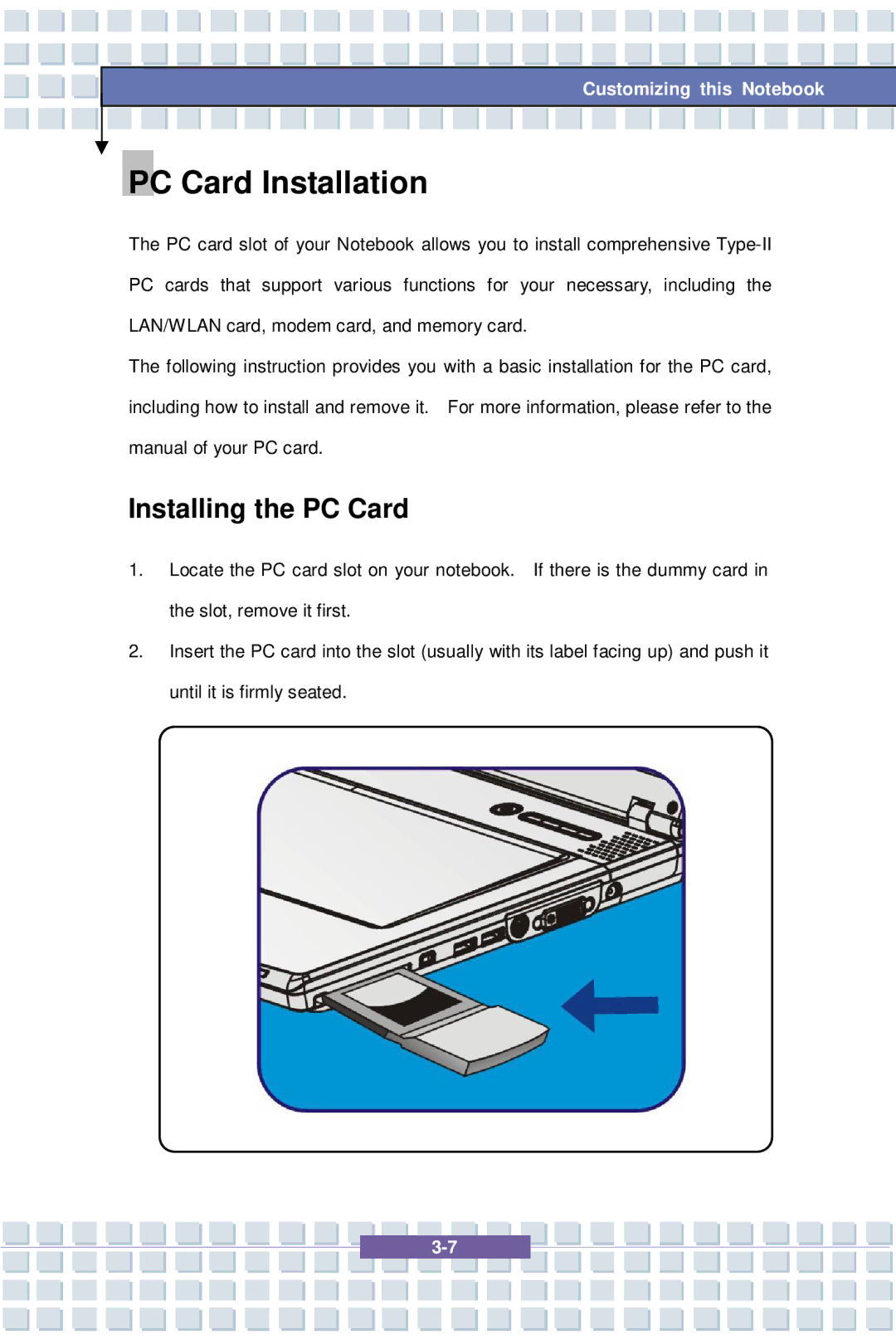 MSI EX600 YA Edition, 1637 manual PC Card Installation, Installing the PC Card 