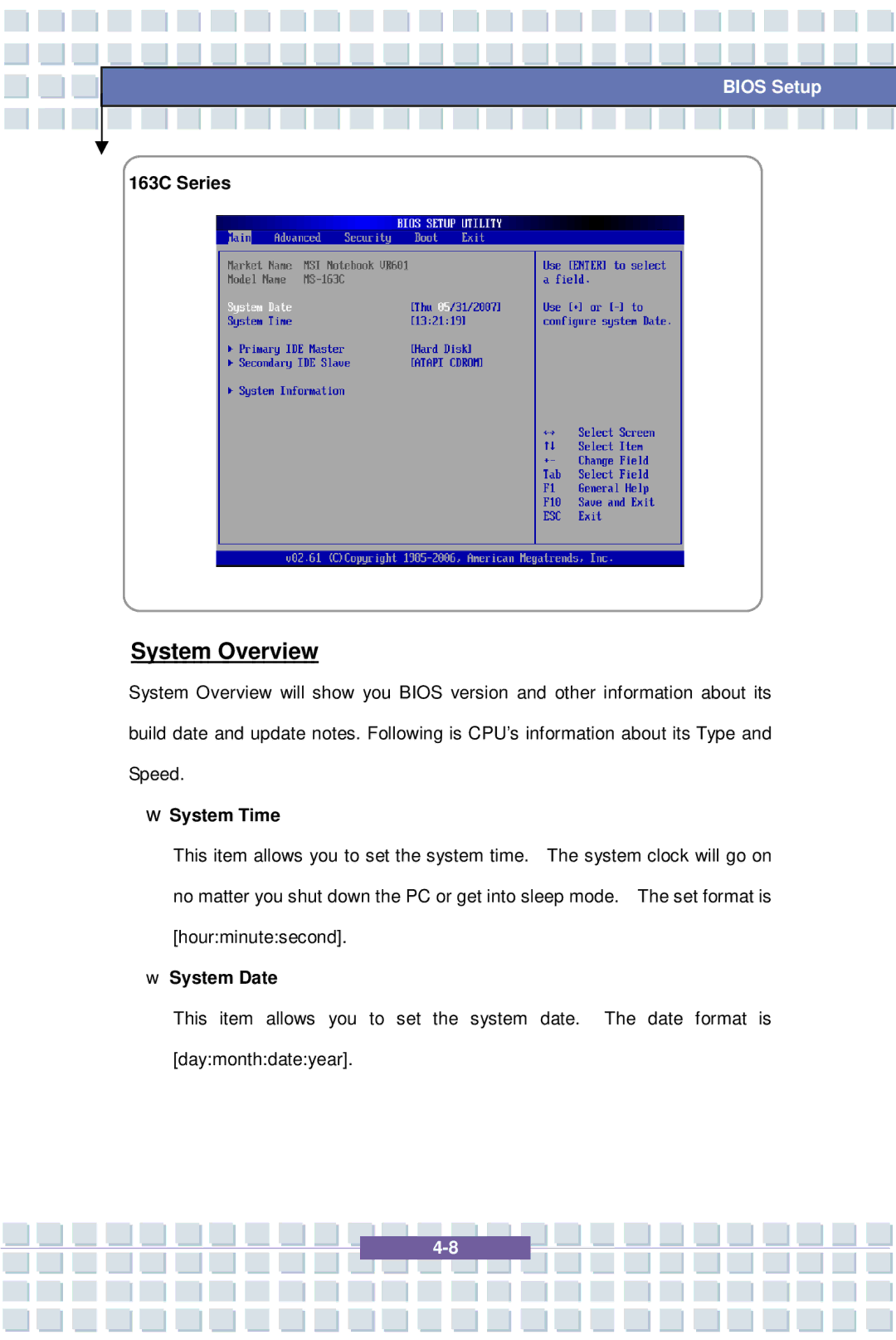 MSI EX600 YA Edition, 1637 manual System Overview, System Time, System Date 