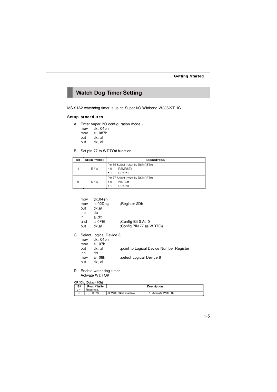 MSI 3200 Network manual Watch Dog Timer Setting, Getting Started, Setup procedures 