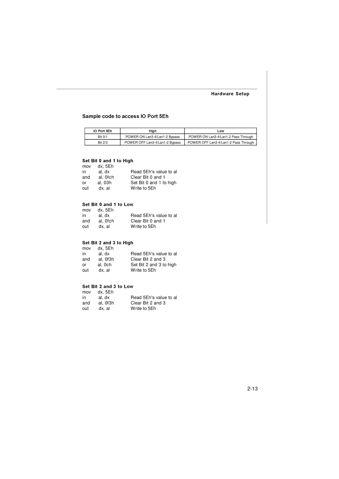 MSI 3200 Network manual Set Bit 0 and 1 to High, Set Bit 0 and 1 to Low, Set Bit 2 and 3 to High, Set Bit 2 and 3 to Low 