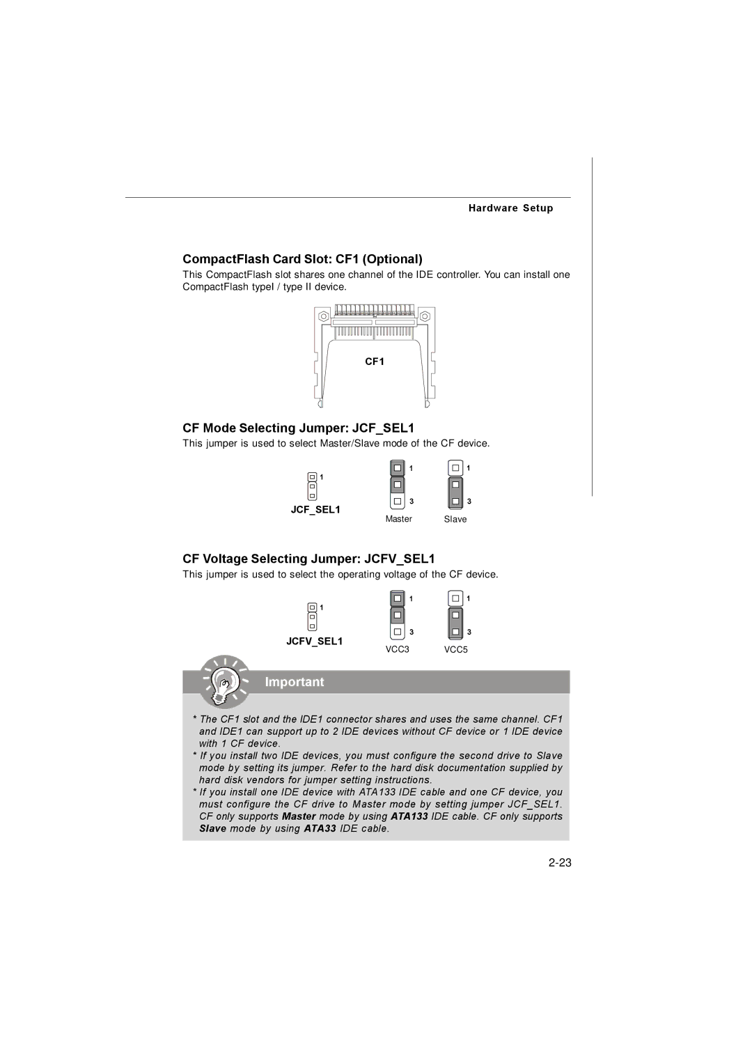 MSI 3200 Network manual CompactFlash Card Slot CF1 Optional, CF Mode Selecting Jumper JCFSEL1 