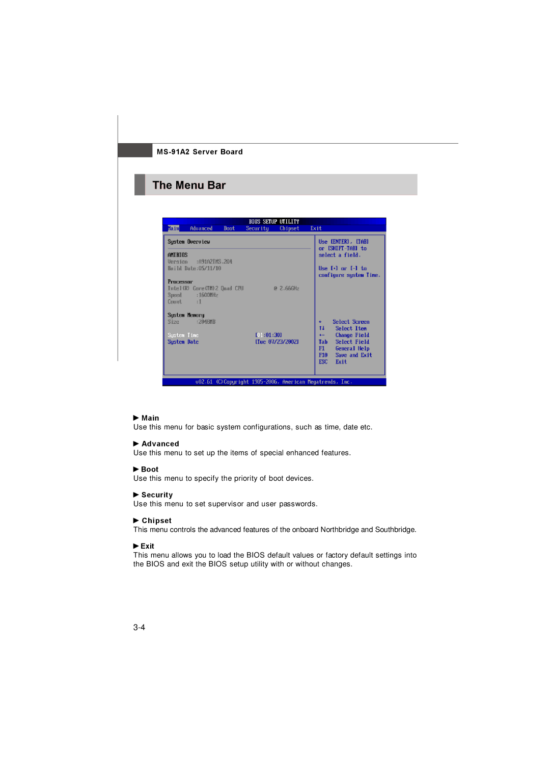 MSI 3200 Network manual Menu Bar 