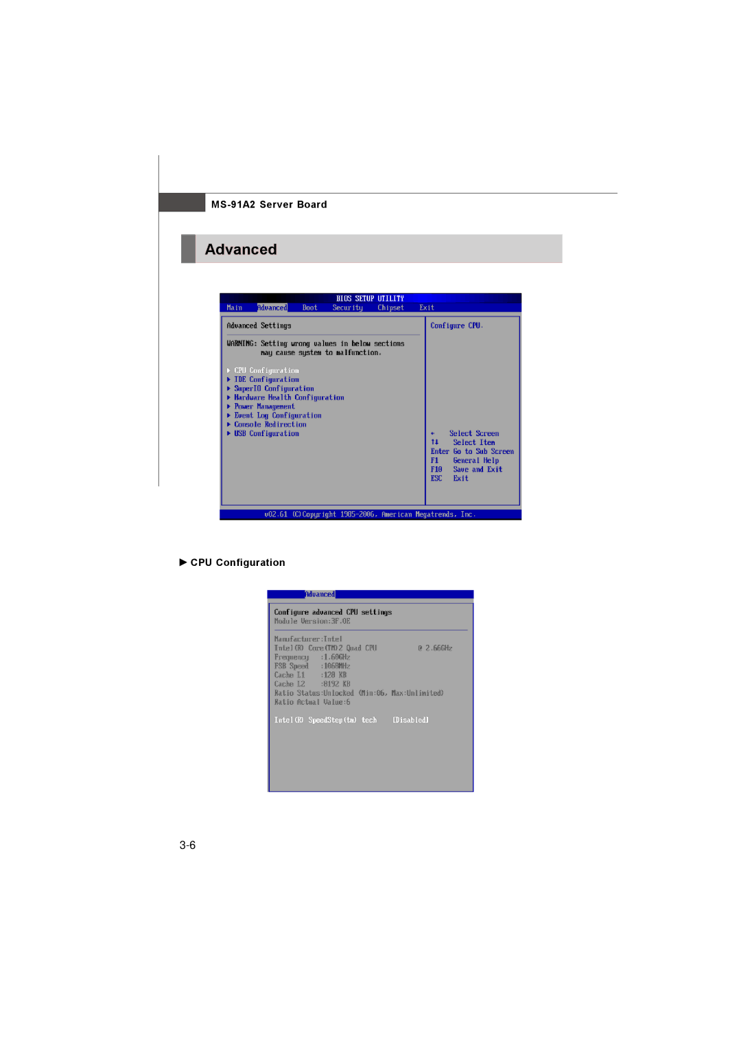 MSI 3200 Network manual Advanced, CPU Configuration 