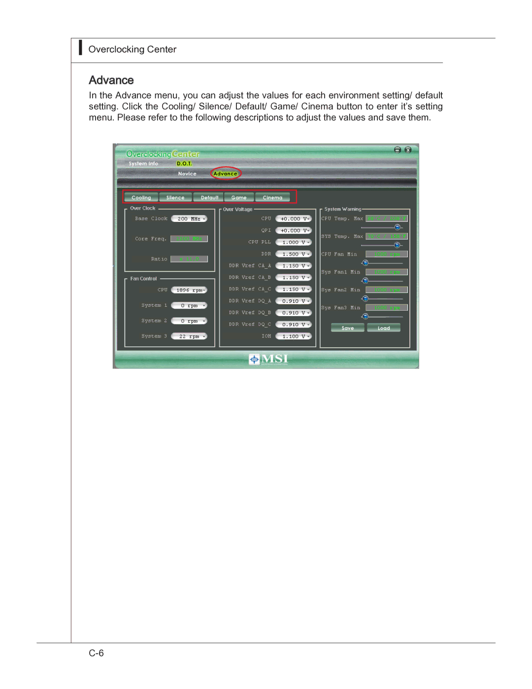 MSI 760GM manual Advance 