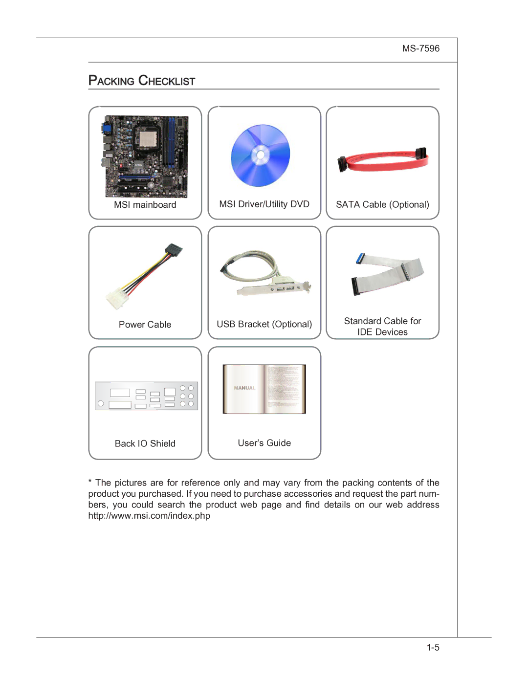 MSI 760GM manual Packing Checklist 