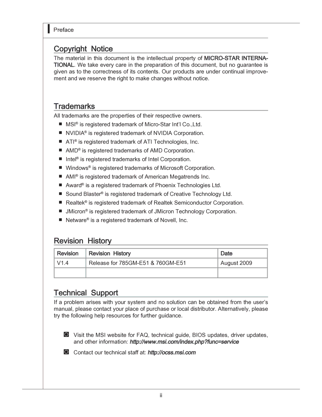 MSI 760GM manual Revision History 