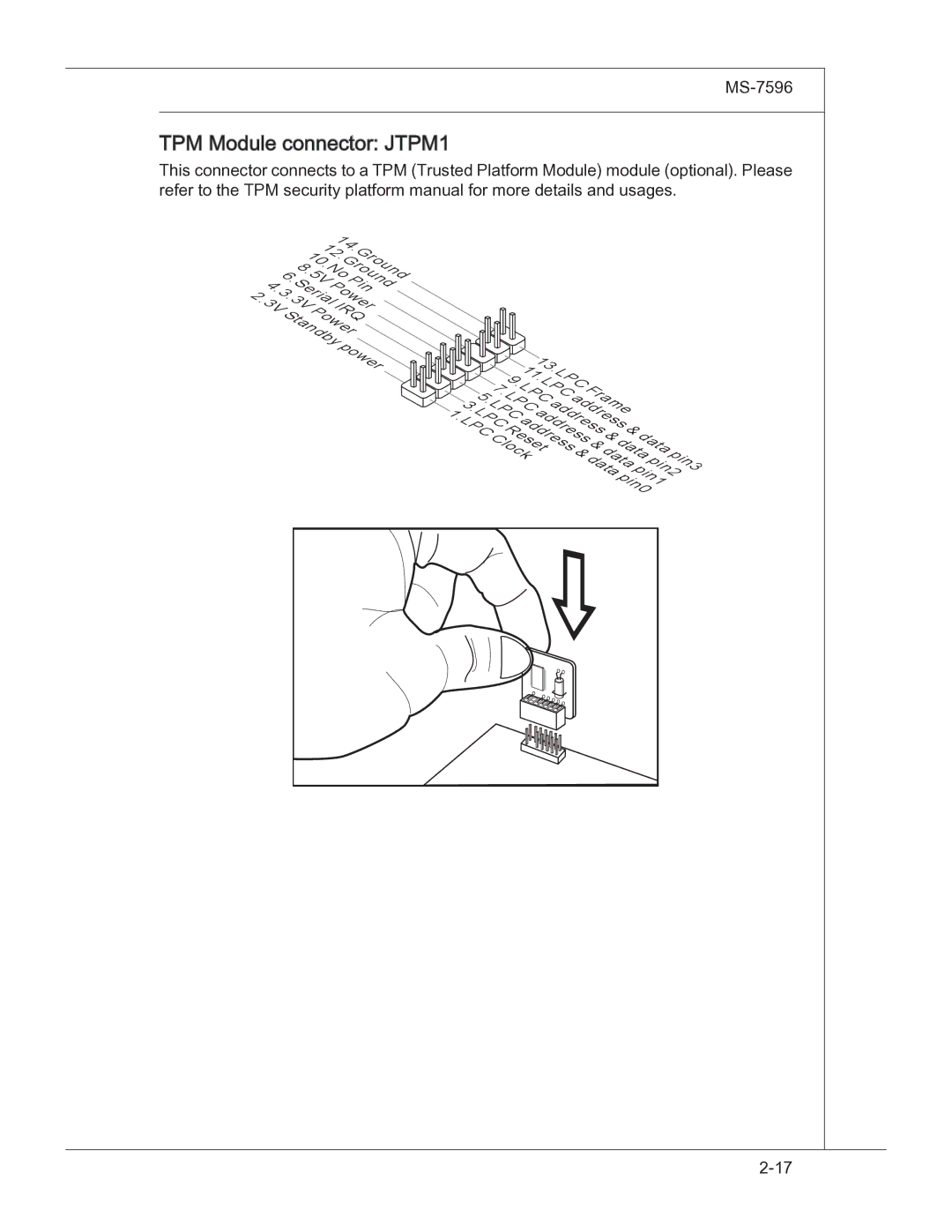 MSI 760GM manual TPM Module connector JTPM1 