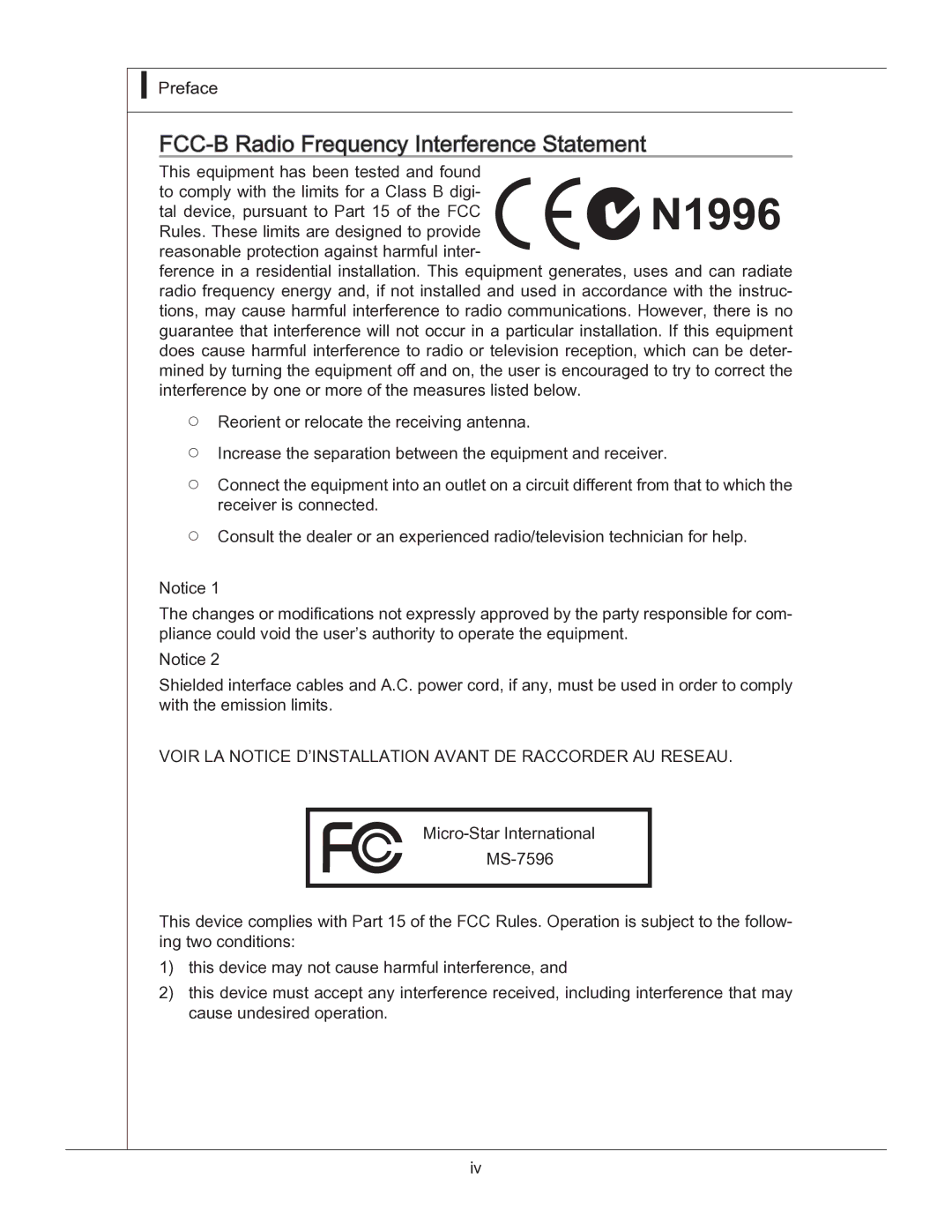 MSI 760GM manual FCC-B Radio Frequency Interference Statement 