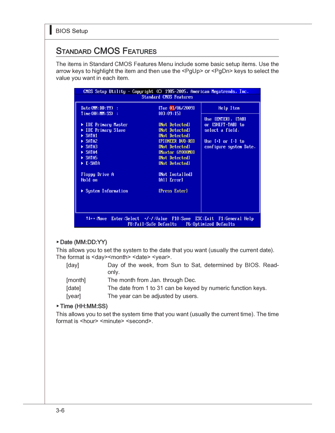 MSI 760GM manual Standard Cmos F eatures 