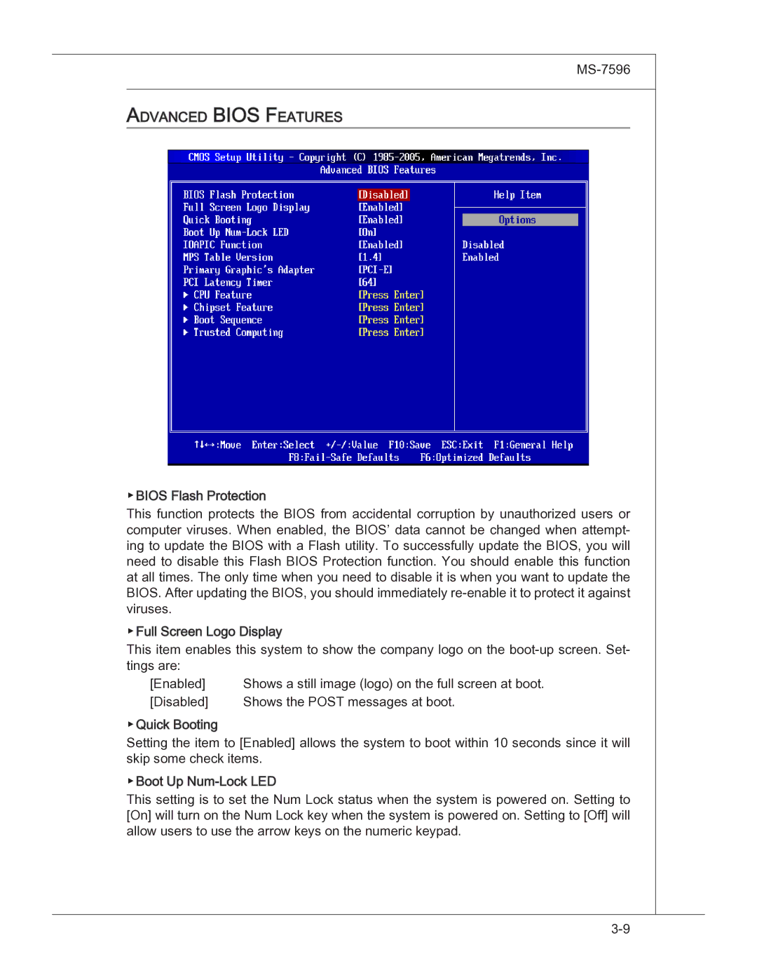 MSI 760GM manual Advanced Bios F eatures 