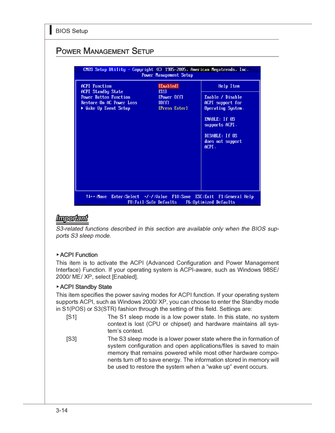 MSI 760GM manual Power Management Setup 