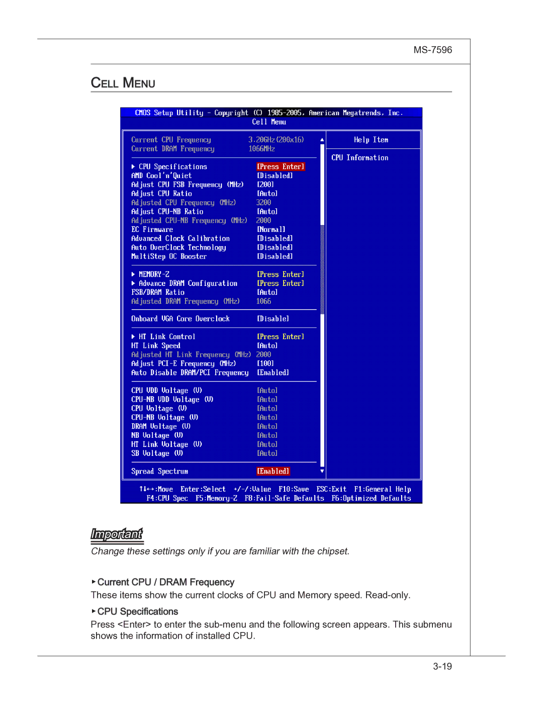 MSI 760GM manual Cell Menu 