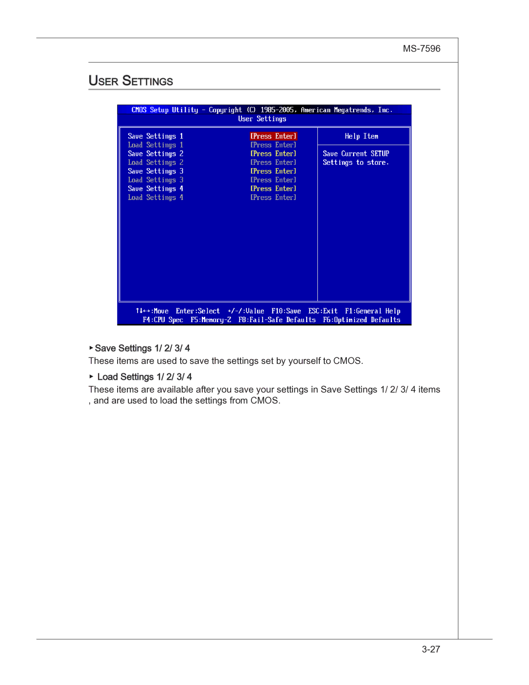 MSI 760GM manual User Settings 