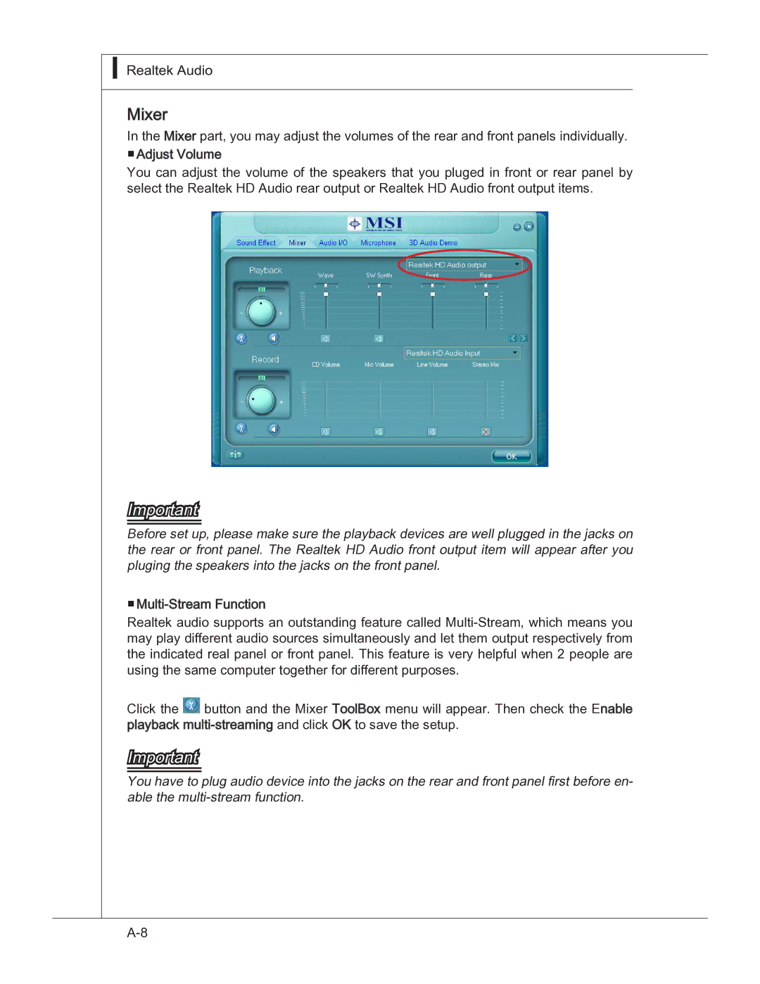 MSI 760GM manual Mixer 