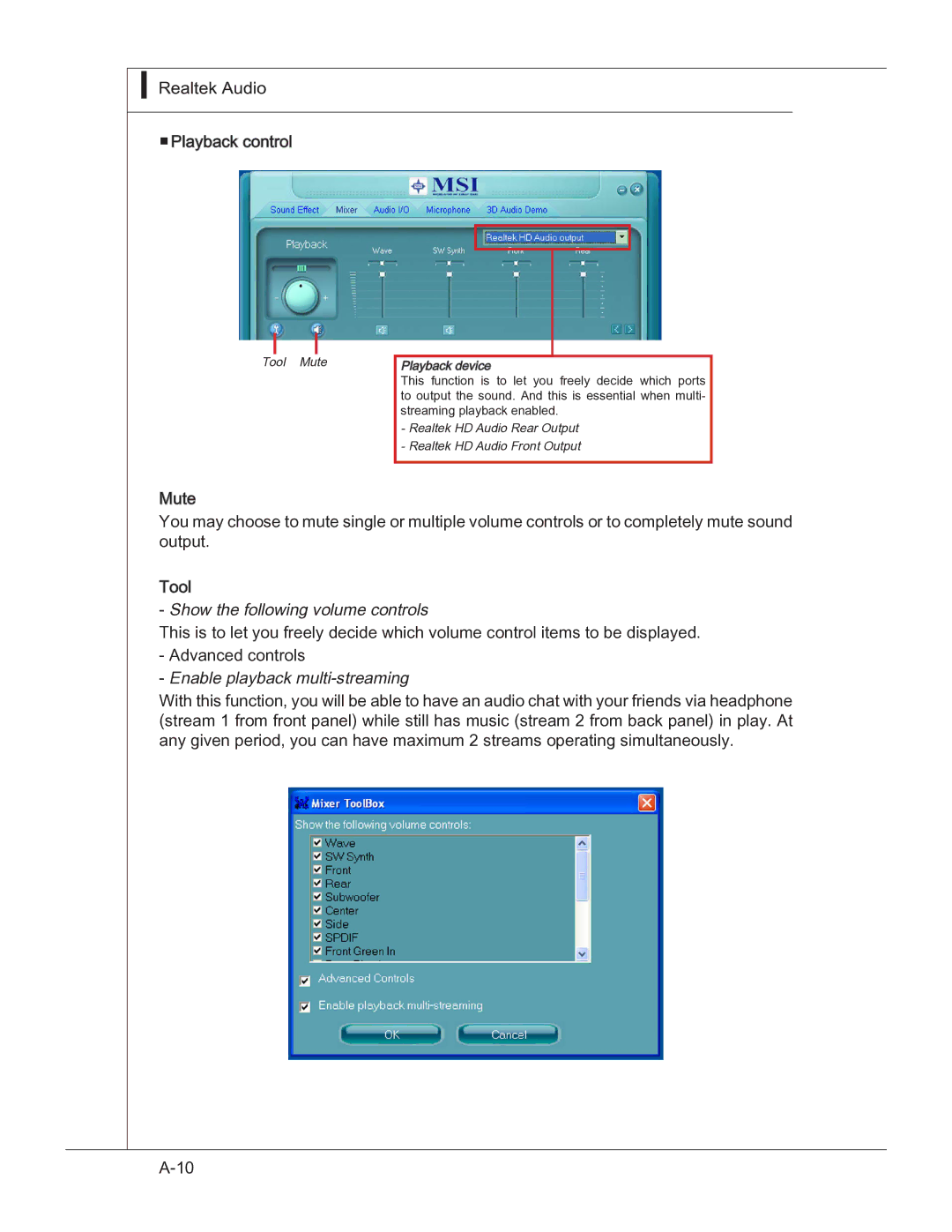 MSI 760GM manual Show the following volume controls 