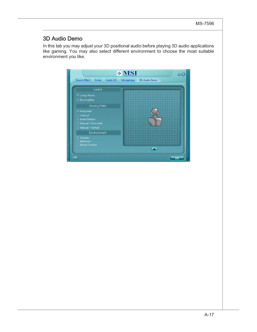 MSI 760GM manual 3D Audio Demo 