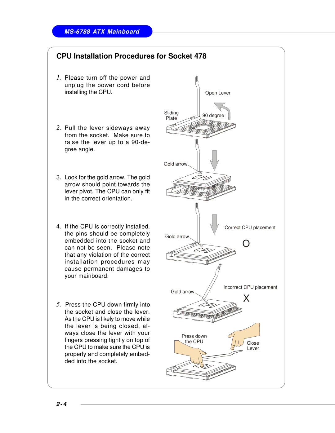 MSI 848P NEO-V - Motherboard - ATX manual CPU Installation Procedures for Socket 