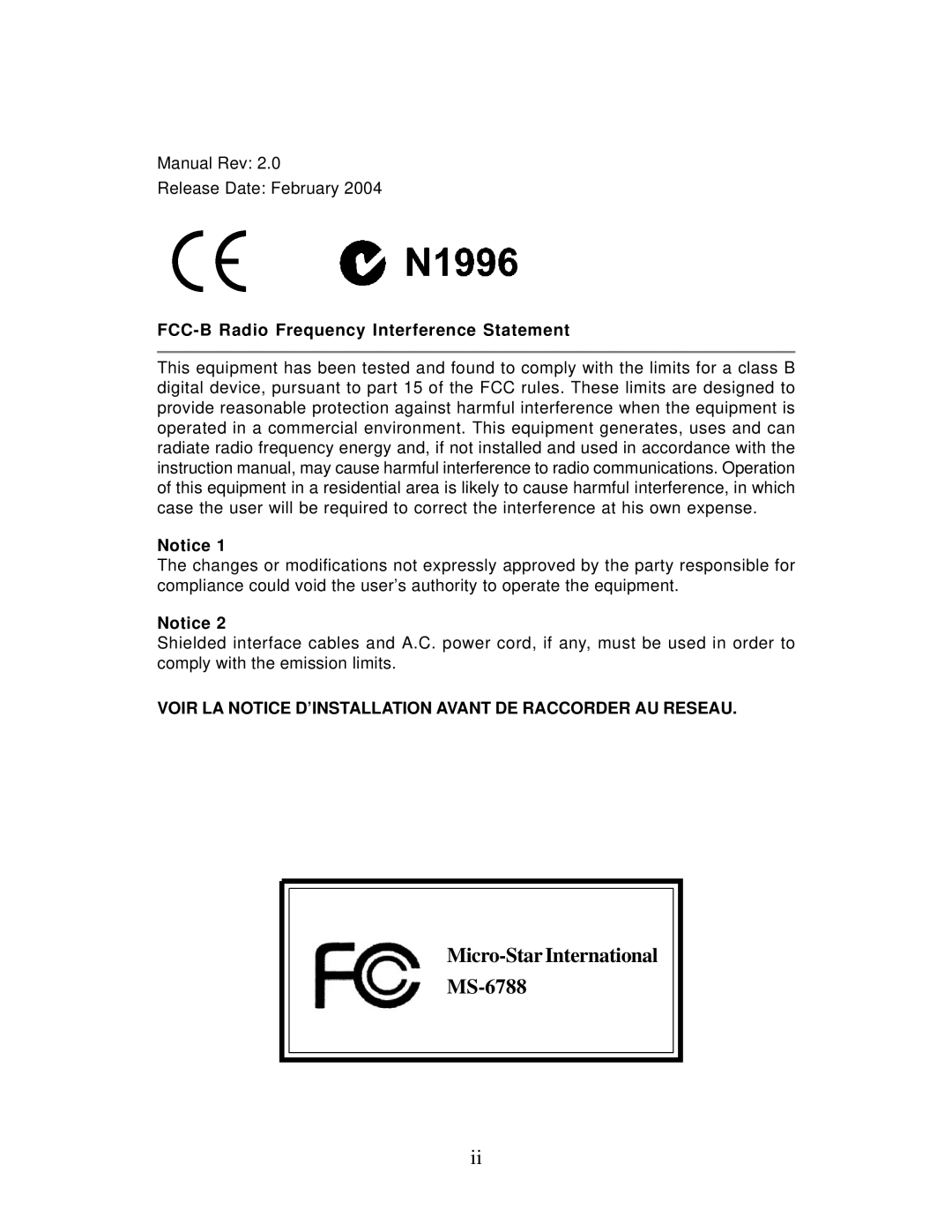 MSI 848P NEO-V - Motherboard - ATX manual FCC-B Radio Frequency Interference Statement 