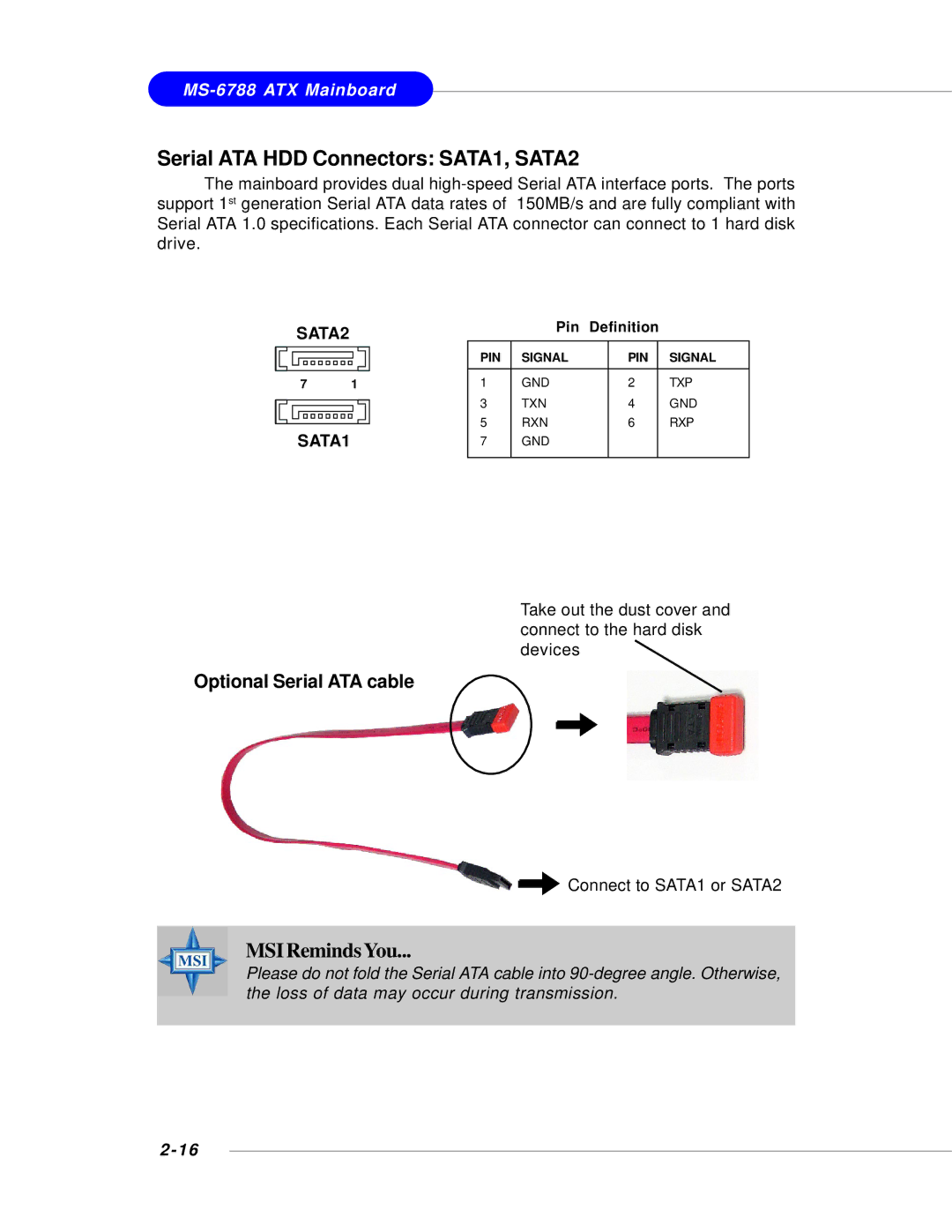 MSI 848P NEO-V - Motherboard - ATX manual Serial ATA HDD Connectors SATA1, SATA2 