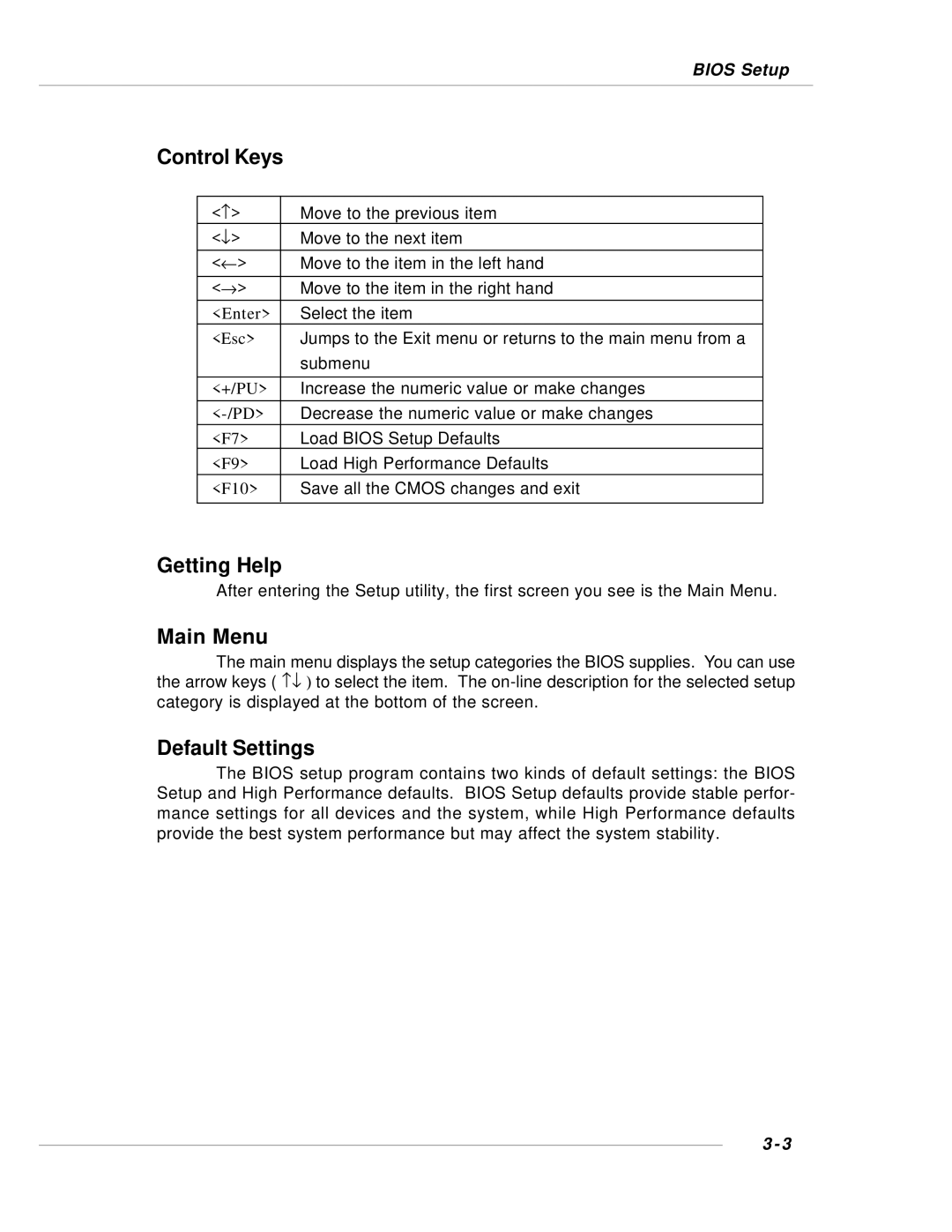 MSI 848P NEO-V - Motherboard - ATX manual Control Keys, Getting Help, Main Menu, Default Settings 