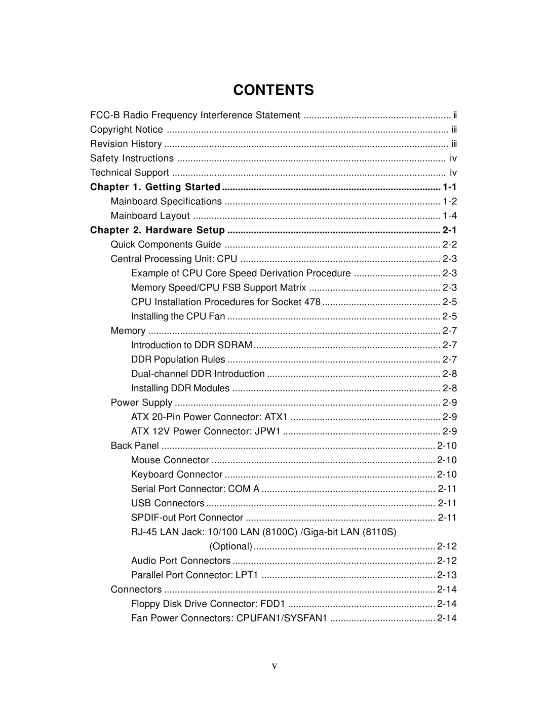 MSI 848P NEO-V - Motherboard - ATX manual Contents 