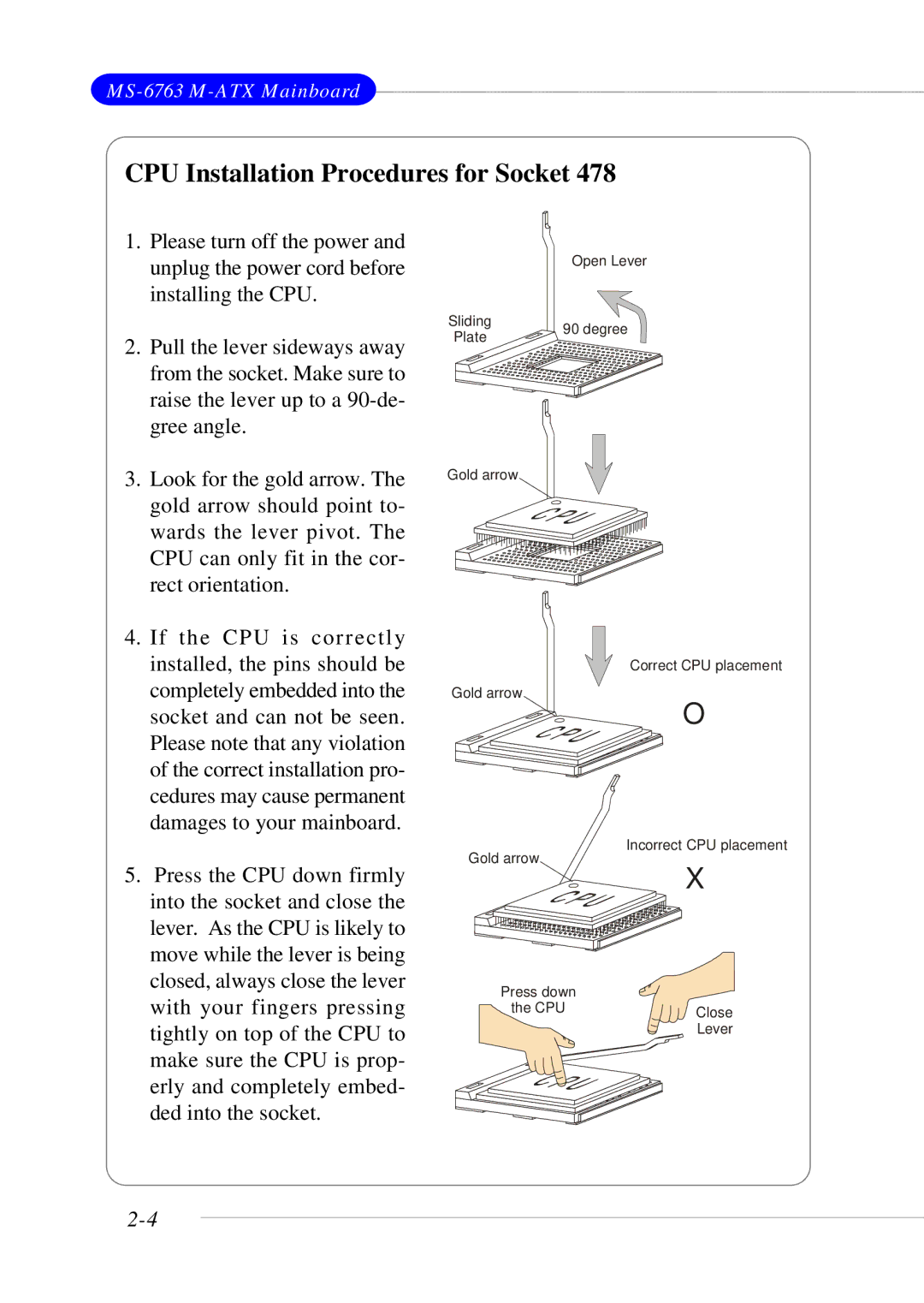 MSI 865GM3 manual CPU Installation Procedures for Socket 